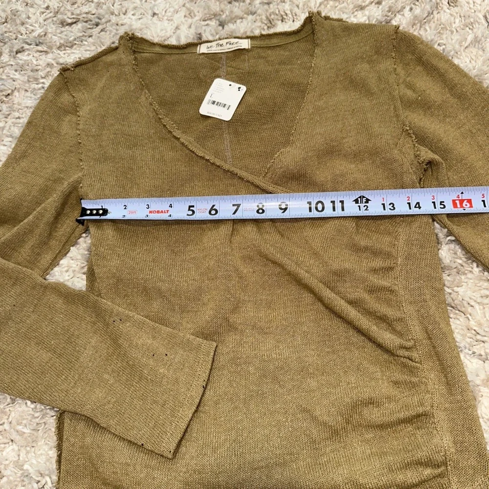 Free People We The Free Moss Green Wrap Knit Top OB1353292 Boho Raw Edge Large